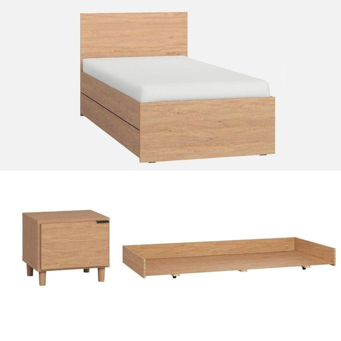 Simple Single XL Bed - 3 Piece Bundle - Oak-Bedroom Furniture Sets
