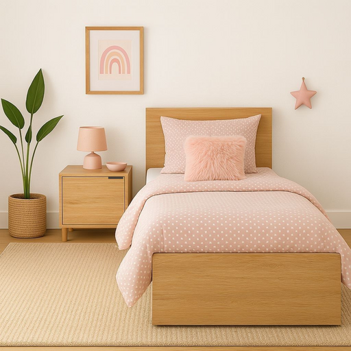 Simple Single XL Bed - 3 Piece Bundle - Oak-Bedroom Furniture Sets