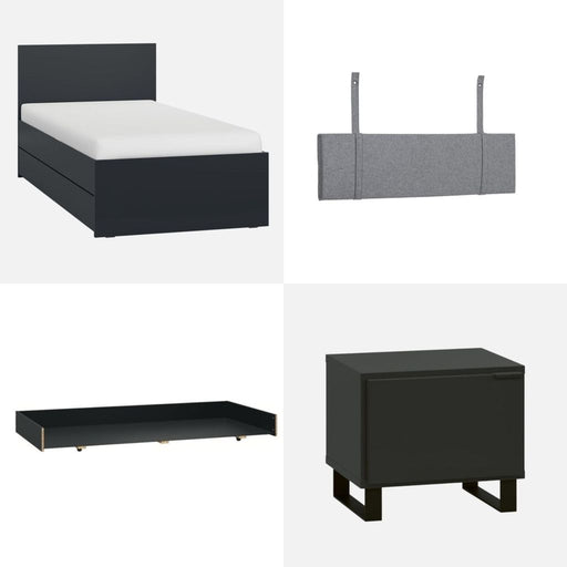 Simple Single XL Bed - 4 Piece Bundle - Matt Black-Bedroom Furniture Sets