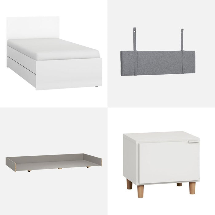 Simple Single XL Bed - 4 Piece Bundle - White-Bedroom Furniture Sets