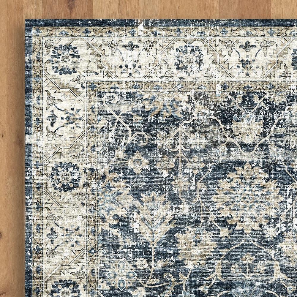 Softweave Printed Runner Navy Blossom-Carpets/Rugs