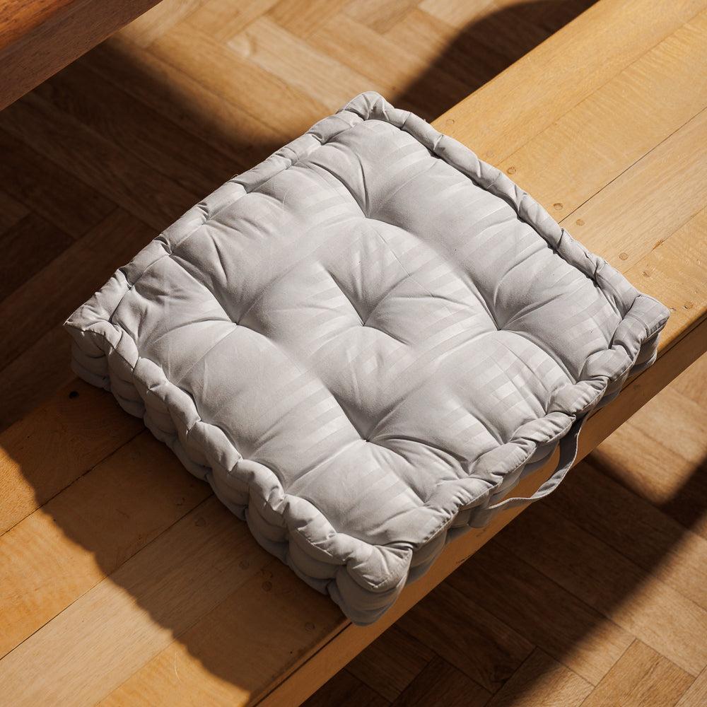 Striped Square Chair Pad Light Grey-Chair Pads