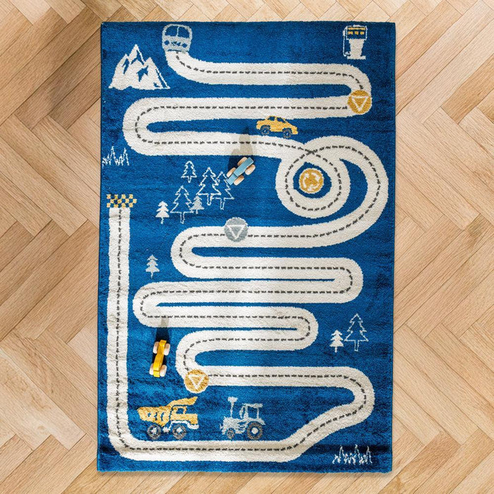 Truck Road Map Carpet Blue-Carpets/Rugs