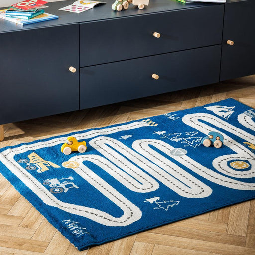 Truck Road Map Carpet Blue-Carpets/Rugs