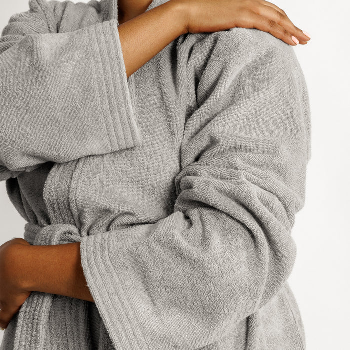 Whisper Soft Classic Toweling Bathrobe Light Grey-Bathrobes