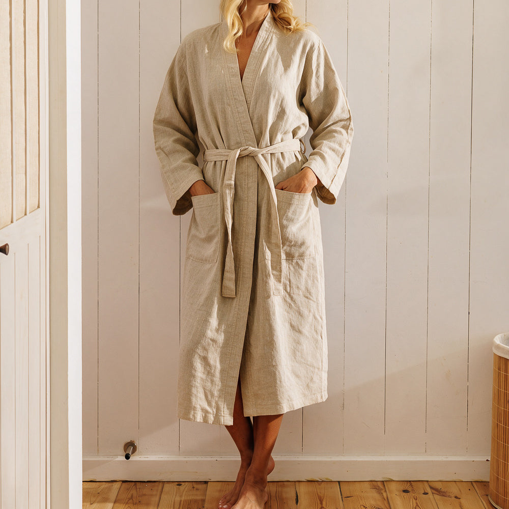 Whisper Soft Heritage Collection Linen and Cotton Kimono Natural-Bathrobes