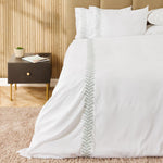 Whisper Soft Leafline 400 Thread Count 100% Cotton Embroidered Duvet Cover Set Sage on White