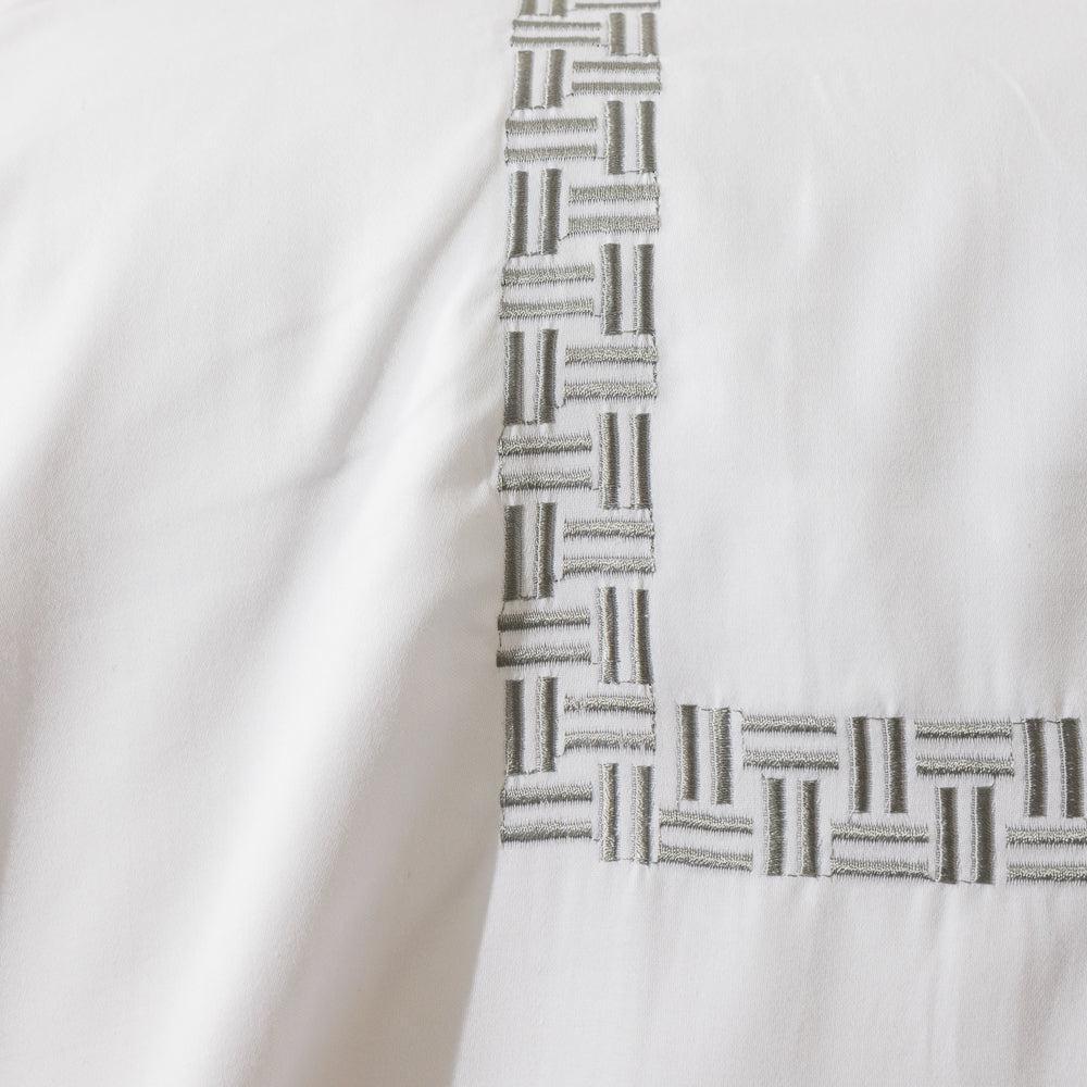 Whisper Soft Loomline 400 Thread Count 100% Cotton Embroidered Duvet Cover Set Grey on White-Duvet Cover Sets