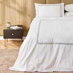 Whisper Soft Loomline 400 Thread Count 100% Cotton Embroidered Duvet Cover Set Grey on White
