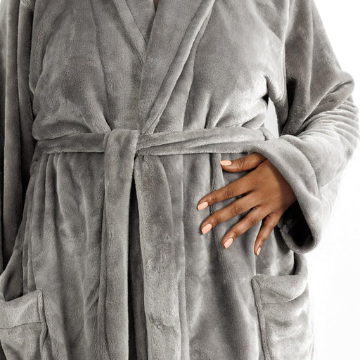Whisper Soft Microfleece Bathrobe Grey-Bathrobes