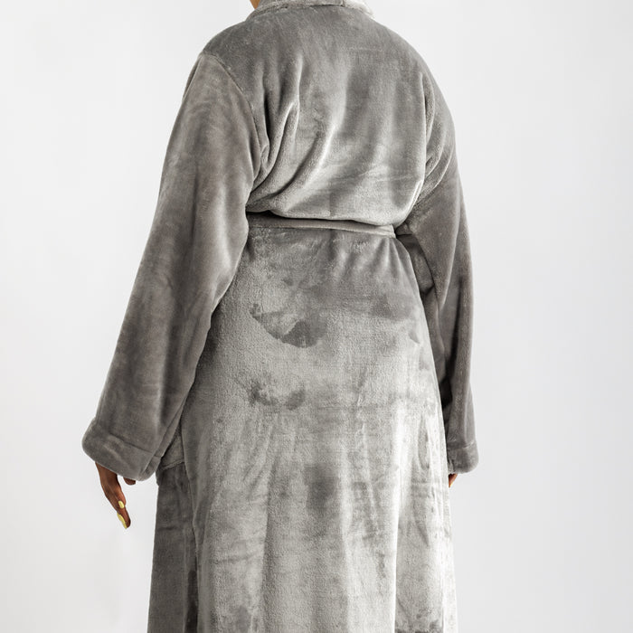 Whisper Soft Microfleece Bathrobe Grey-Bathrobes