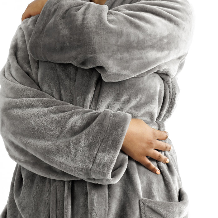 Whisper Soft Microfleece Bathrobe Grey-Bathrobes