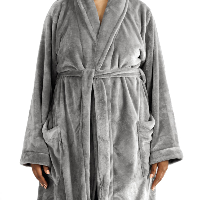 Whisper Soft Microfleece Bathrobe Grey-Bathrobes