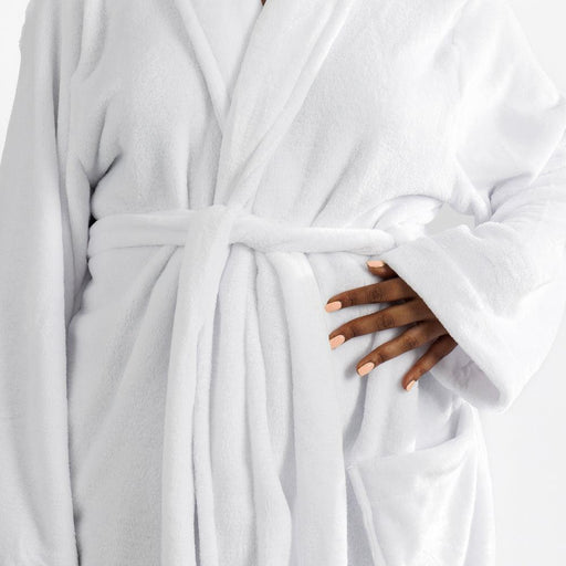Whisper Soft Microfleece Bathrobe White-Bathrobes