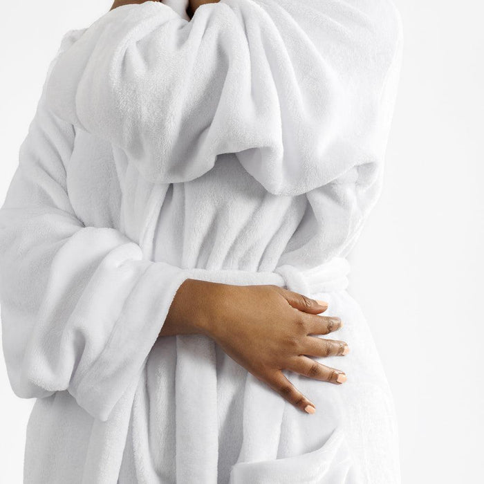 Whisper Soft Microfleece Bathrobe White-Bathrobes