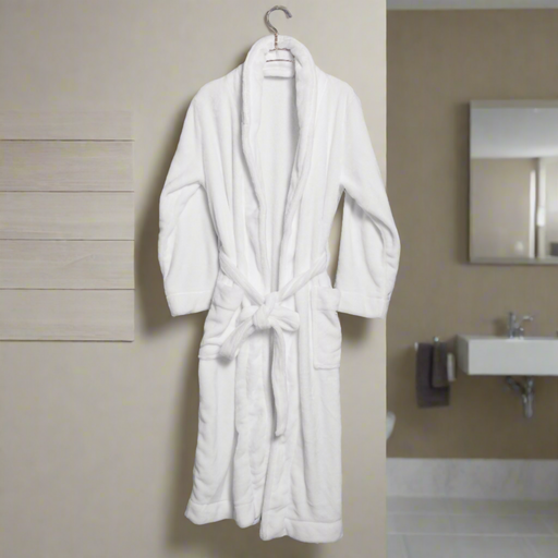 Microfleece Bathrobe - White-BATHROBES