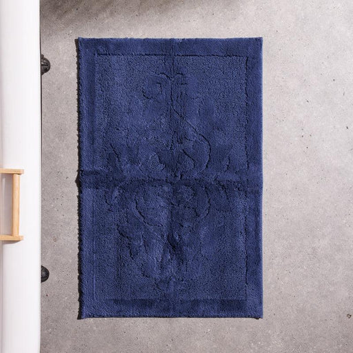 Whisper Soft Non-Slip Cotton Pattern Bath Mat - Navy-Bath mat