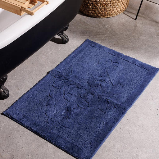 Whisper Soft Non-Slip Cotton Pattern Bath Mat - Navy-Bath mat