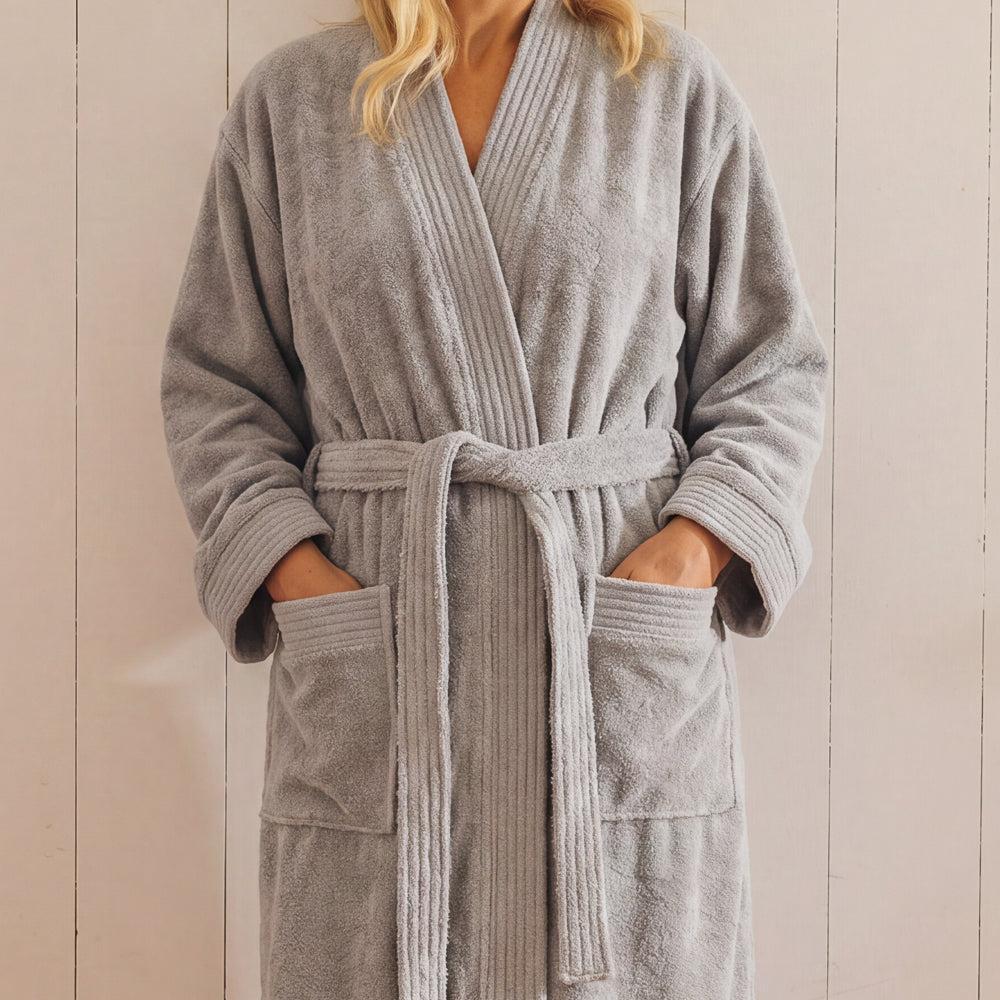 Whisper Soft Toweling Bathrobe Grey-Bathrobes