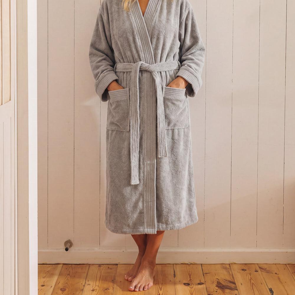 Whisper Soft Toweling Bathrobe Grey-Bathrobes