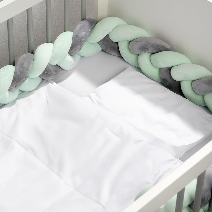 Woven Belt Cot Bumper - Grey & Mint-Cot Bumpers-Little Whitehouse
