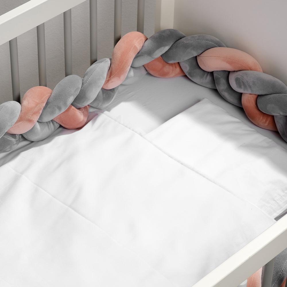 Woven Belt Cot Bumper - Grey & Pink-Cot Bumpers